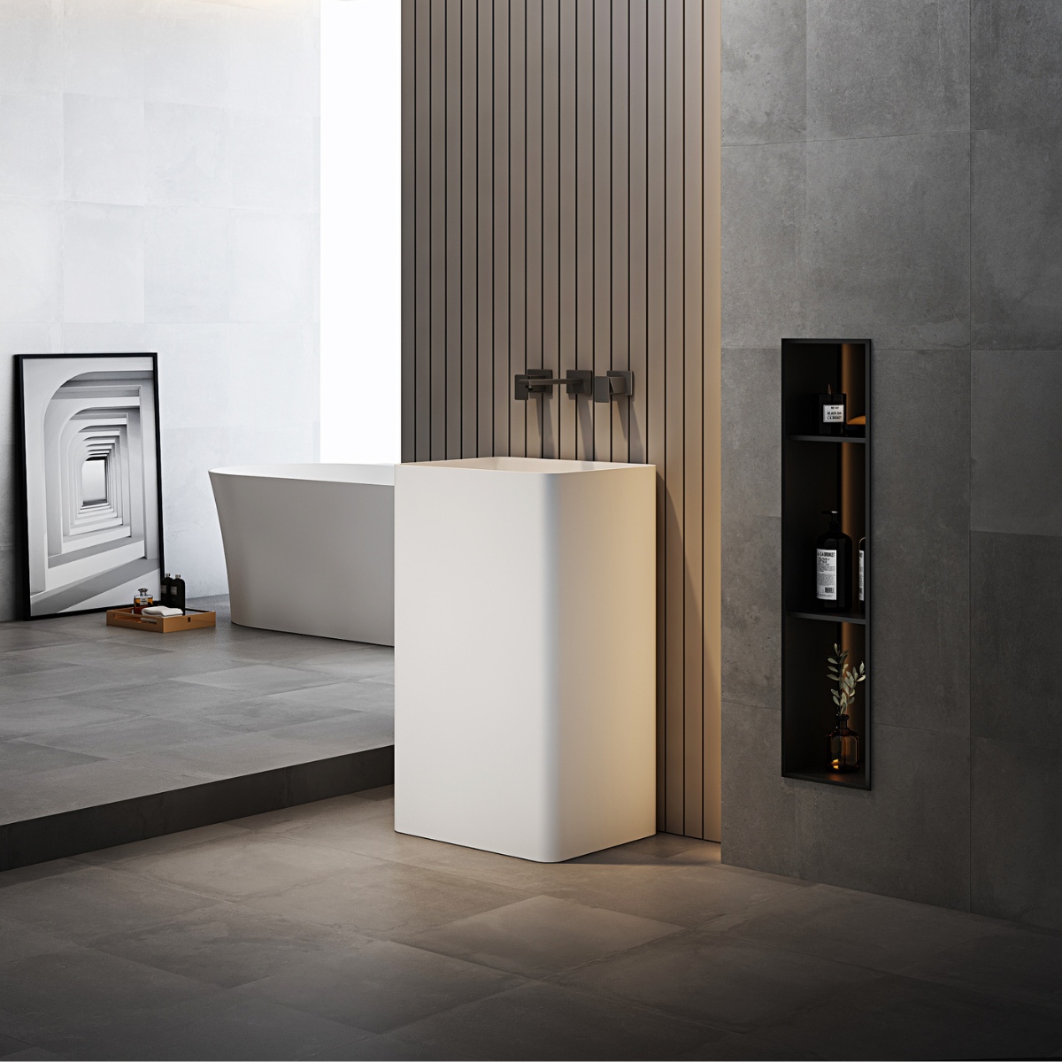 Lavabo trụ đứng đặt sàn Solid Surface NXB-Z09