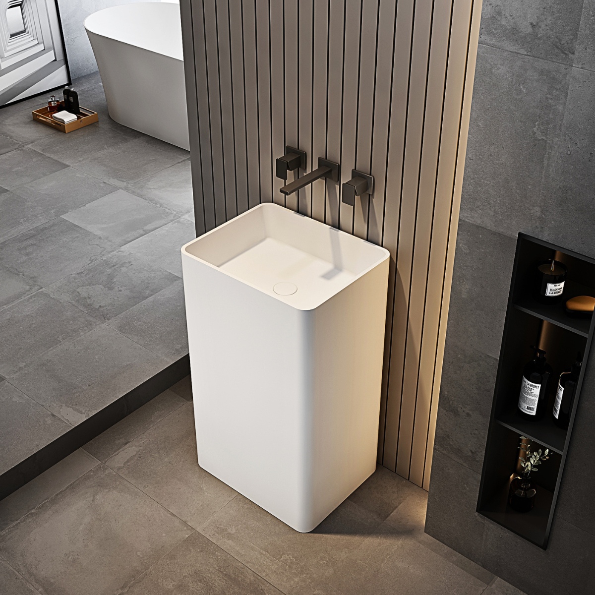 Lavabo trụ đứng đặt sàn Solid Surface NXB-Z09