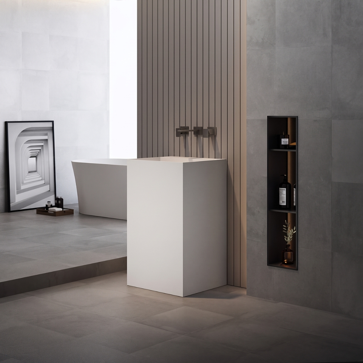 Lavabo trụ đứng đặt sàn Solid Surface NXB-Z226