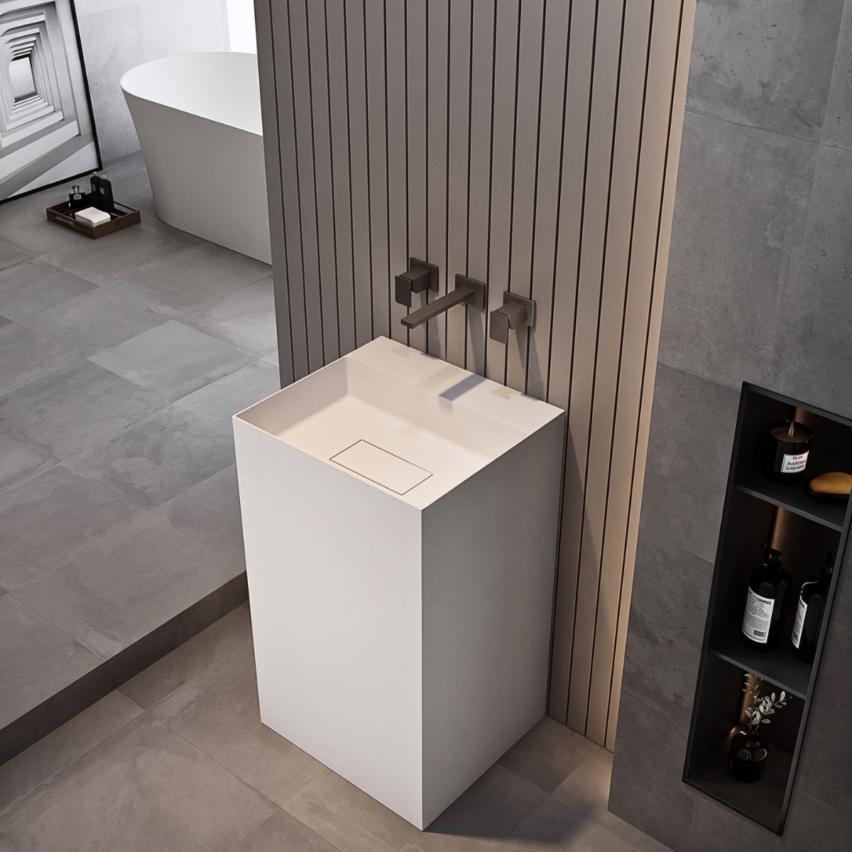 Lavabo trụ đứng đặt sàn Solid Surface NXB-Z226